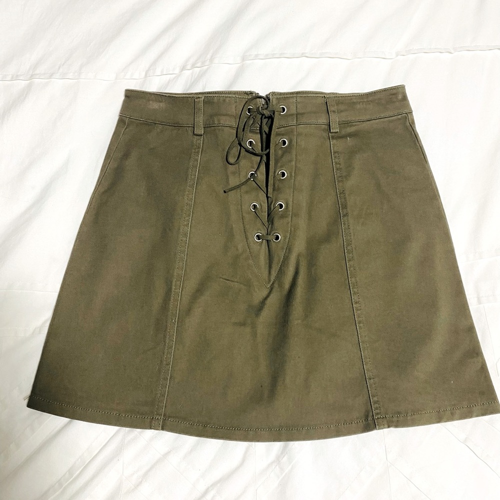 Forever 21 Olive Green Lace Up Skirt